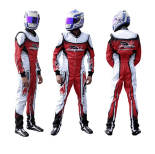RacyKart Pro Karting Suit Red White three views