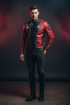 Race Blaze Streetwear black and red racing jacket with embroidered patches and asymmetric zipper